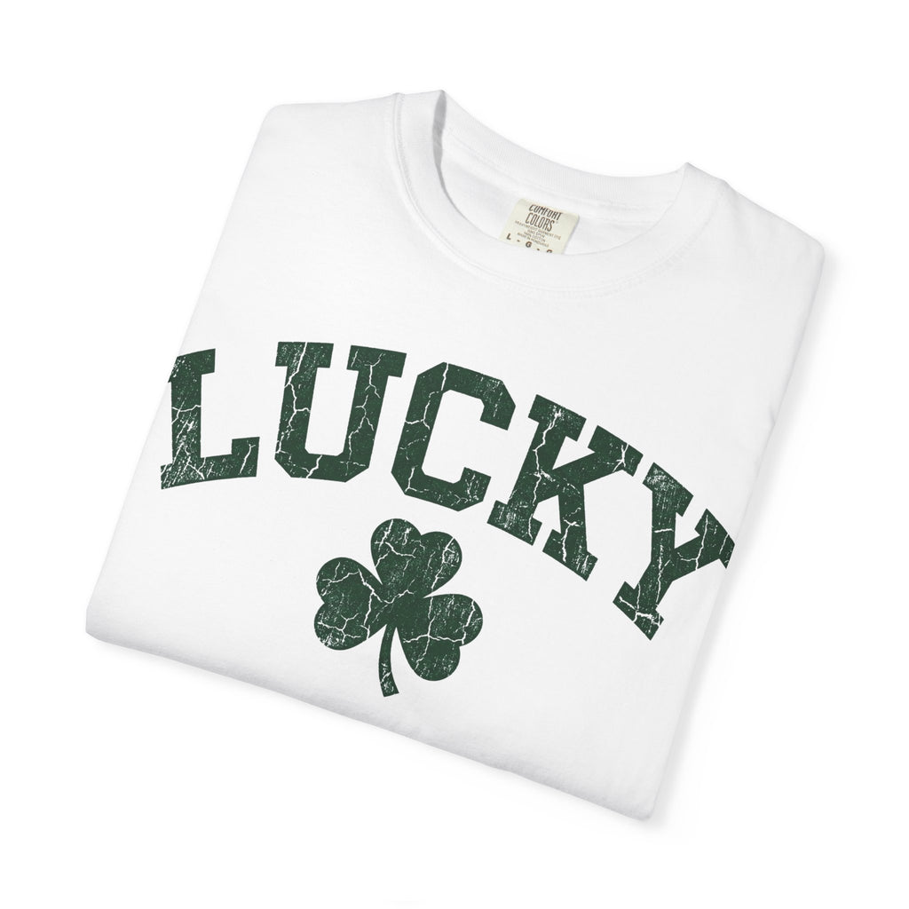 Lucky Clover Collegiate Shirt, Cracked Varsity Green Tee, St Patricks Day Shirt, Shamrock Gift