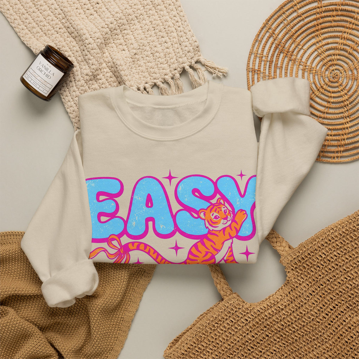 Easy Tiger Sweatshirt, Y2K Bubble Letters Tiger Sweatshirt, Retro Pink Blue Graphic Sweatshirt, Funny Sassy Gift, 2000s Aesthetic Sweatshirt