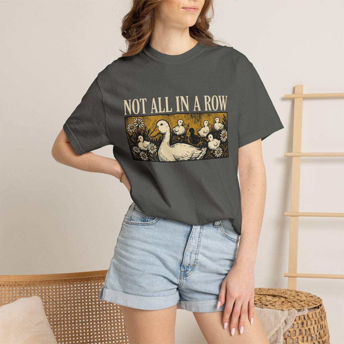 Not All In A Row Gold Panel Shirt, Woodcut Duck Family Tee, Folk Art Duck Shirt, Funny Gift