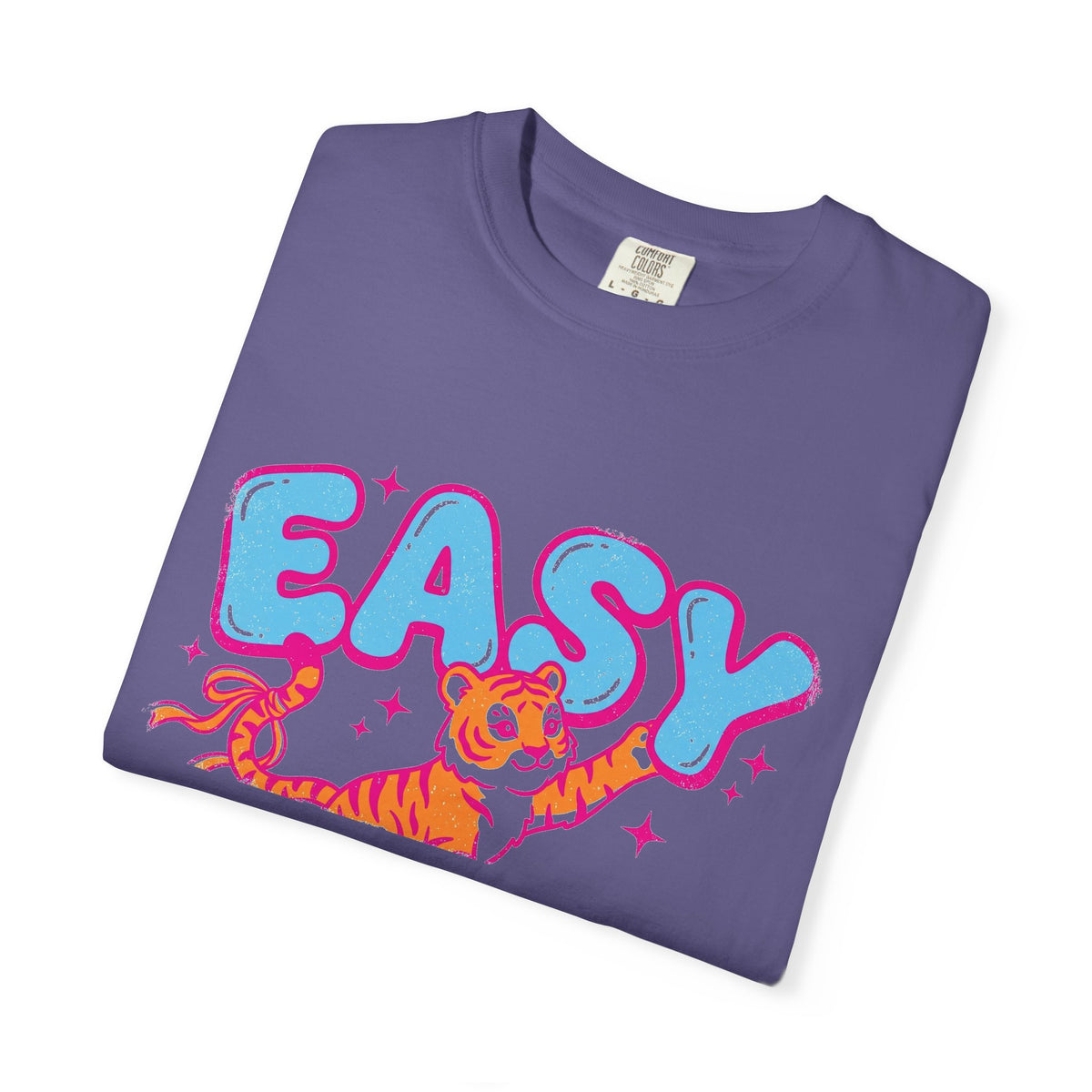 Easy Tiger Shirt, Y2K Bubble Letter Tiger Tee, Pink And Blue Retro Shirt, Funny Flirty Gift
