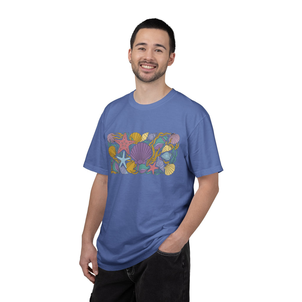 Seashell Starfish Shirt, Pastel Beach Shell Collage Tee, Coastal Summer Shirt, Beach Lover Gift