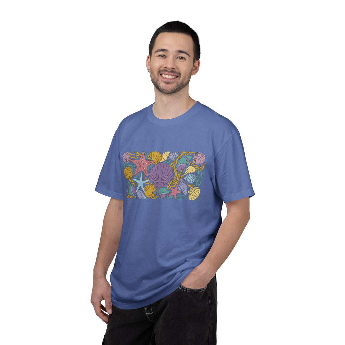 Seashell Starfish Shirt, Pastel Beach Shell Collage Tee, Coastal Summer Shirt, Beach Lover Gift