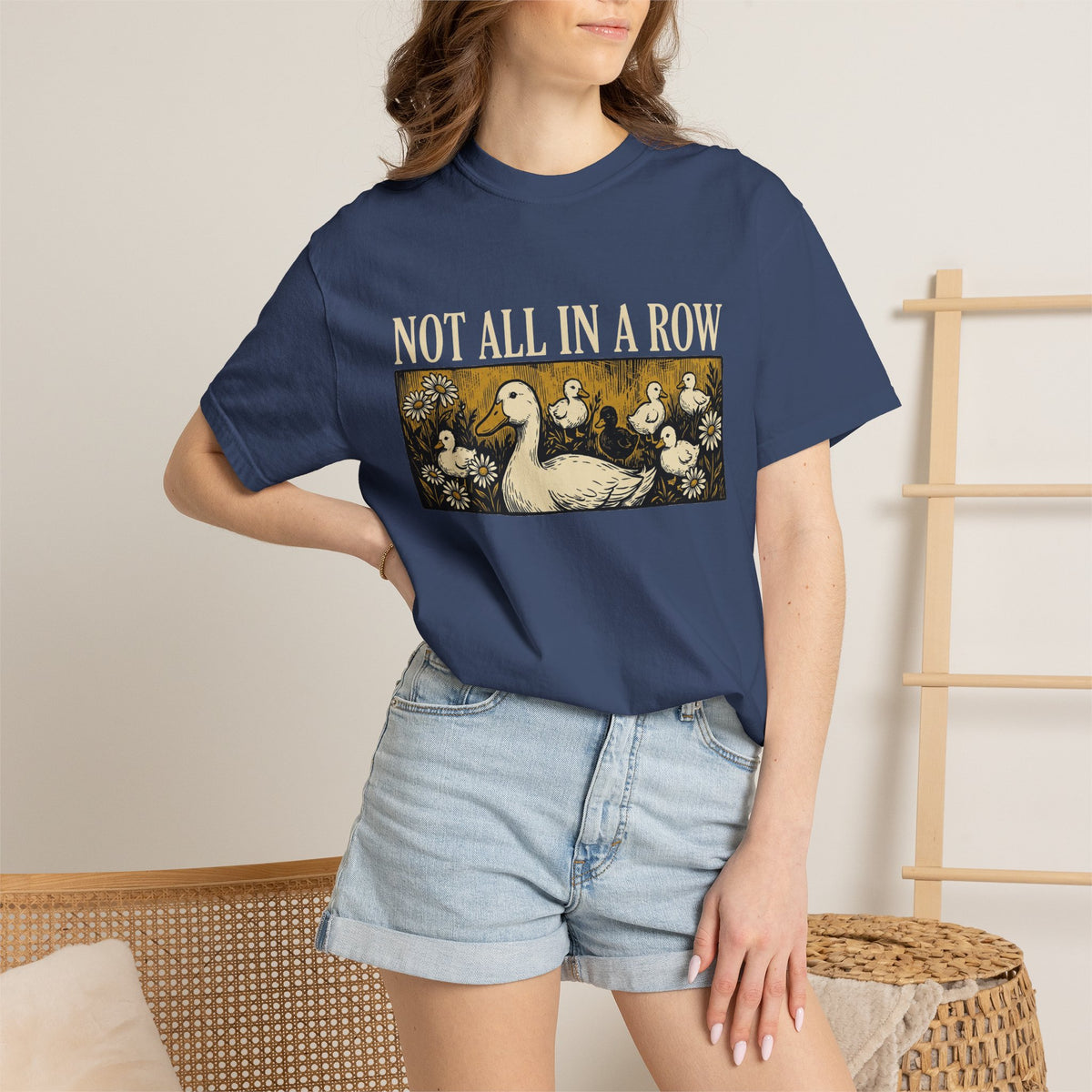 Not All In A Row Gold Panel Shirt, Woodcut Duck Family Tee, Folk Art Duck Shirt, Funny Gift