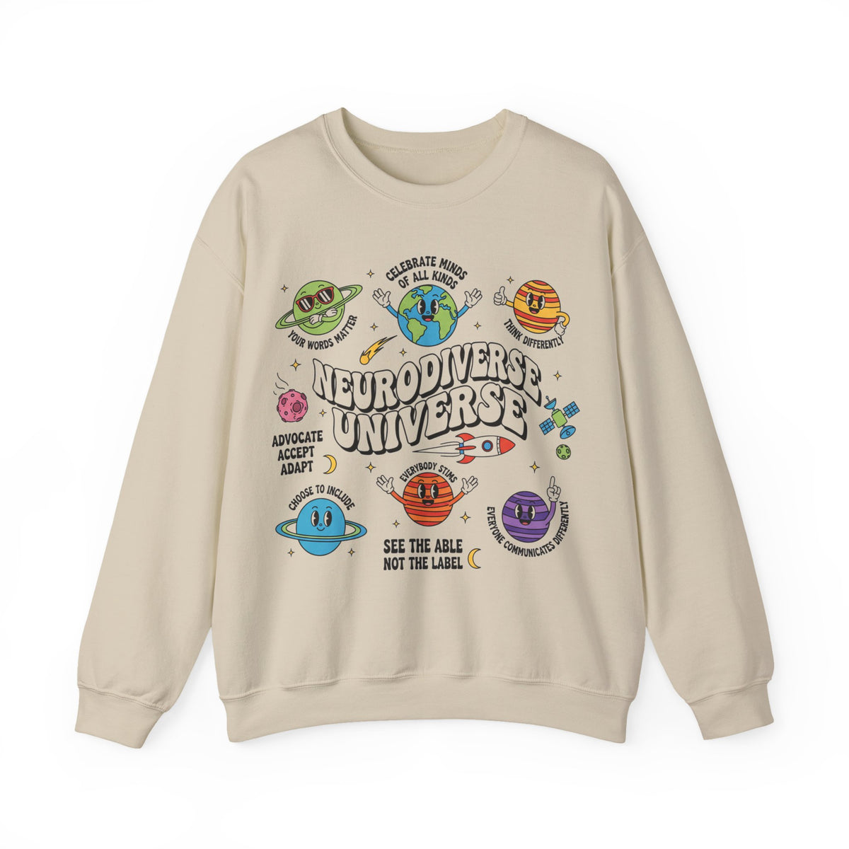 Neurodiverse Universe Sweatshirt, Retro Planets Autism Acceptance Sweatshirt, Special Education Teacher Gift, Neurodiversity Sweatshirt, ADH