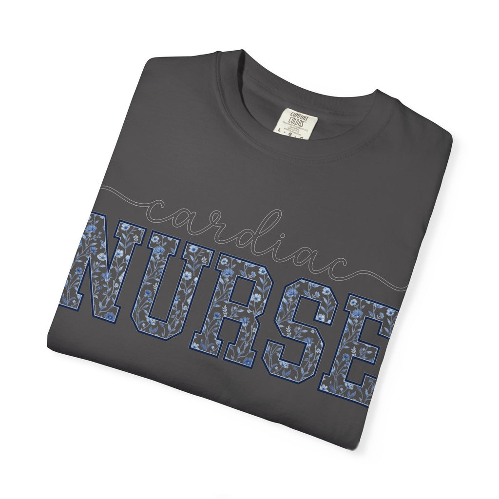 Cardiac Nurse Shirt, Blue Floral Varsity Nurse Tee, Cardiology RN Shirt, Cardiac Nurse Gift