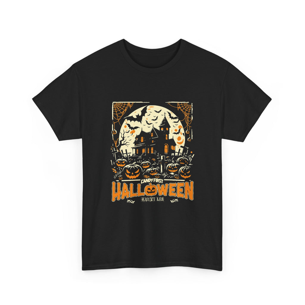 Candy First Halloween T-Shirt | Haunted House Pumpkin Graphic Tee