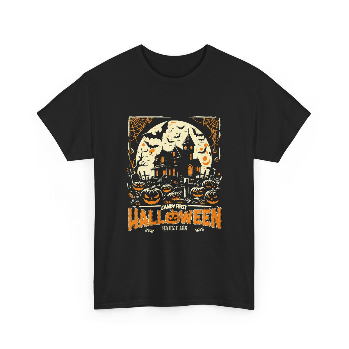 Candy First Halloween T-Shirt | Haunted House Pumpkin Graphic Tee
