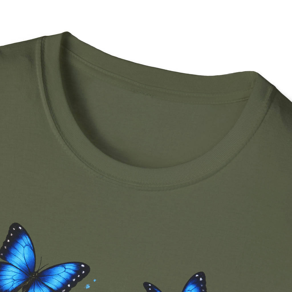 Rose and Blue Butterflies T-Shirt — Floral Garden Tee for Spring & Gifts