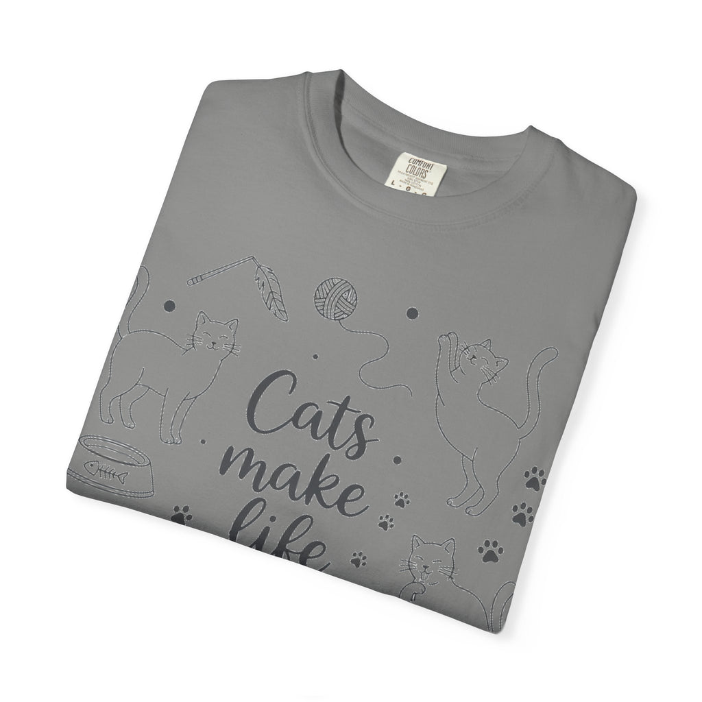 Cats Make Life Better Tall Shirt, Line Art Cat Collage Tee, Cat Lover Shirt, Cat Mom Gift