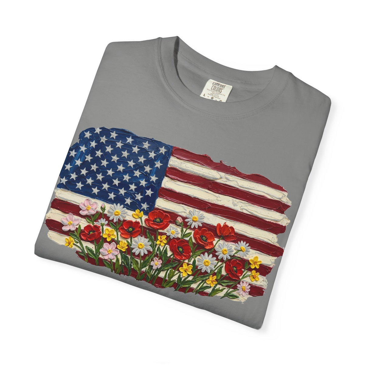 Impasto American Flag Wildflowers Shirt, Painted Flag Floral Tee, Patriotic Garden Shirt, Fourth Of July Gift
