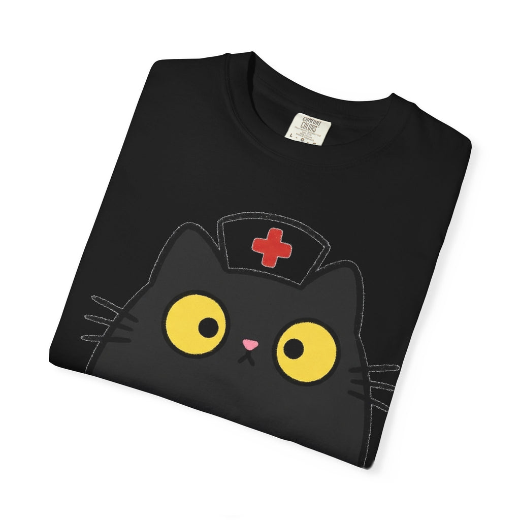 Kawaii Black Cat Nurse Shirt, Cute Cat In Nurse Cap Tee, Funny Nurse Cat Shirt, RN Gift