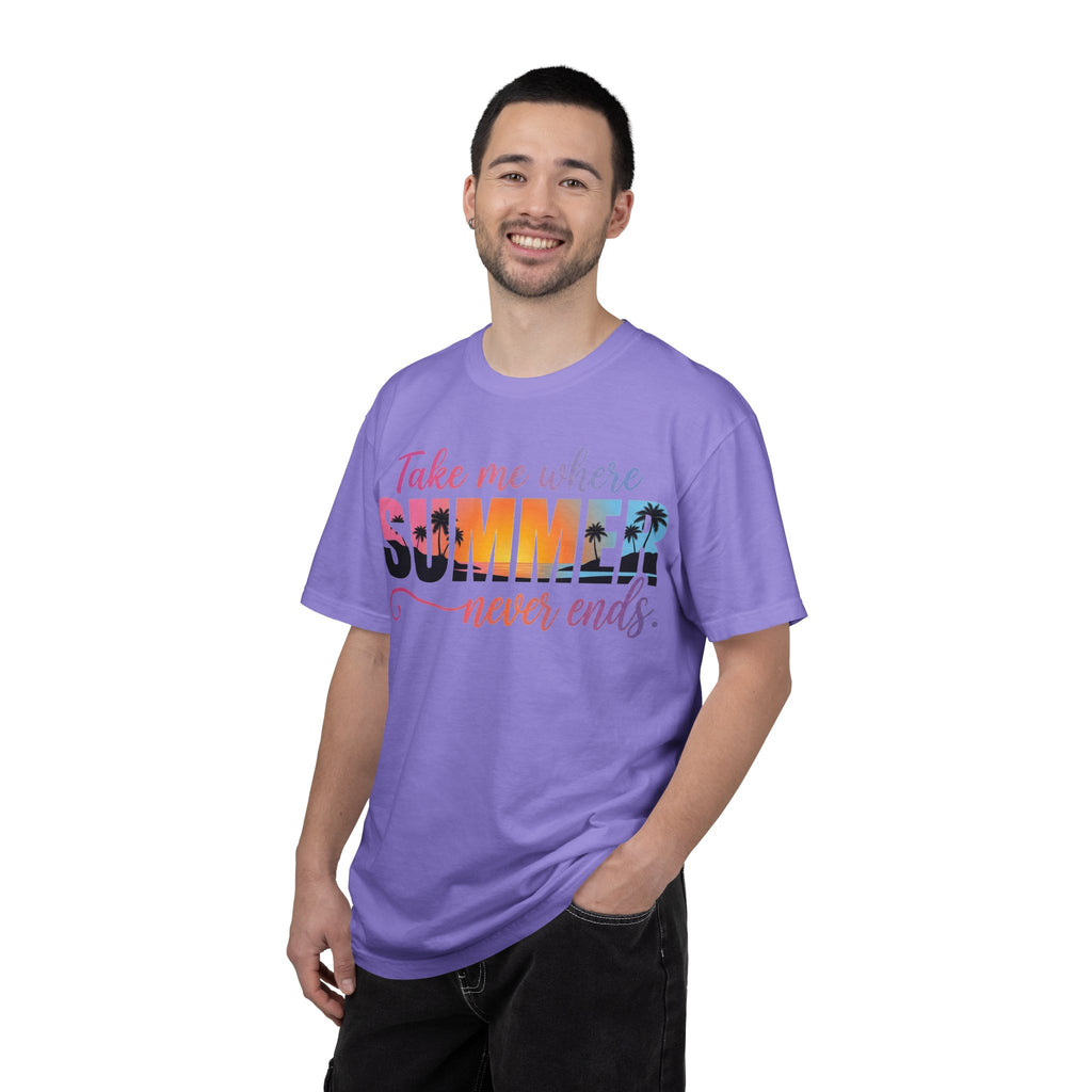 Take Me Where Summer Never Ends Bright Shirt, Tropical Sunset Type Tee, Vacation Shirt, Beach Gift