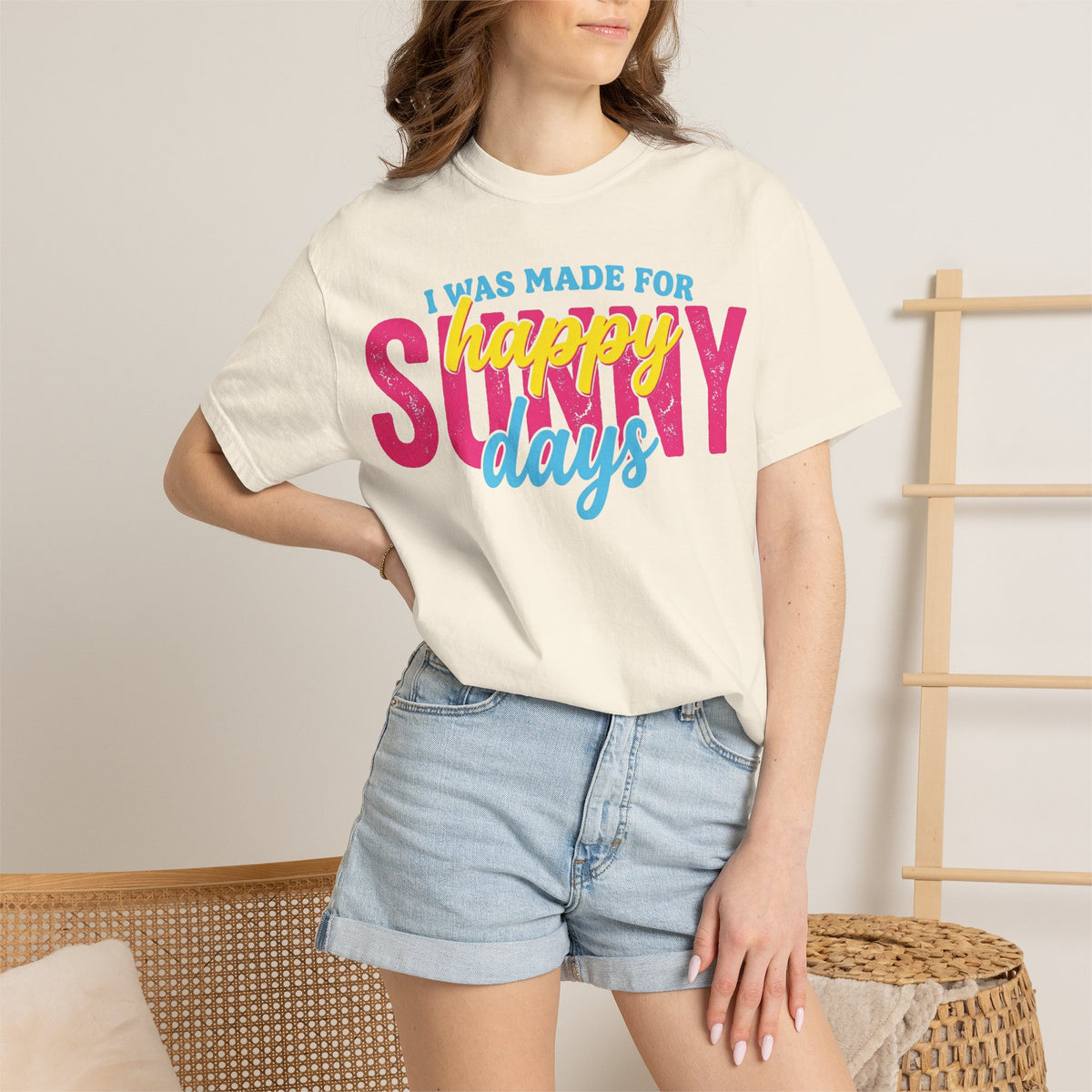 Happy Sunny Days Wide Shirt, Retro Layered Type Summer Tee, Bright Vacation Shirt, Summer Gift