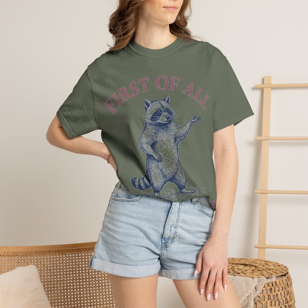 First Of All I'm A Delight Shirt, Funny Raccoon Tee, Sassy Vintage Engraving Shirt, Sarcastic Gift