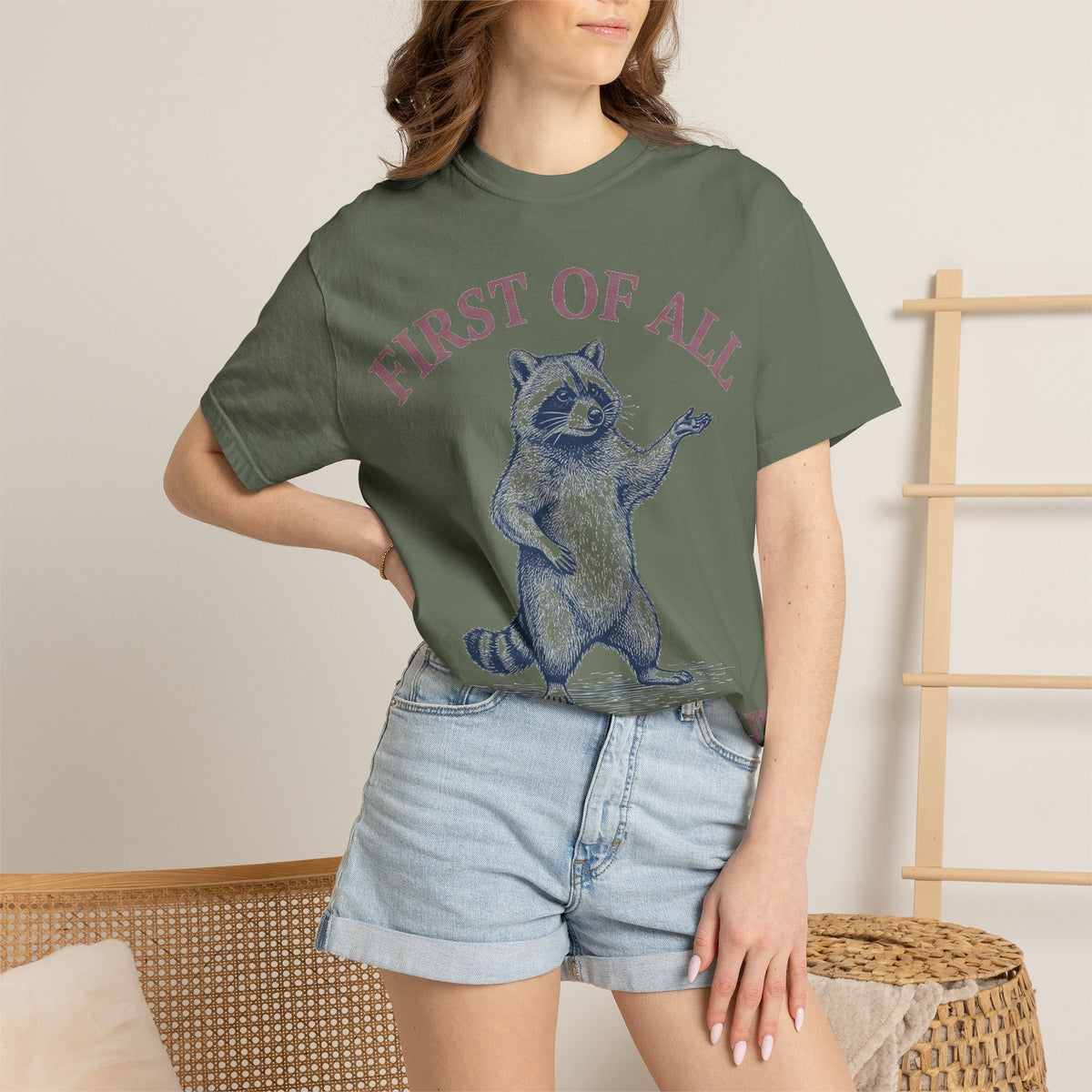 First Of All I'm A Delight Shirt, Funny Raccoon Tee, Sassy Vintage Engraving Shirt, Sarcastic Gift