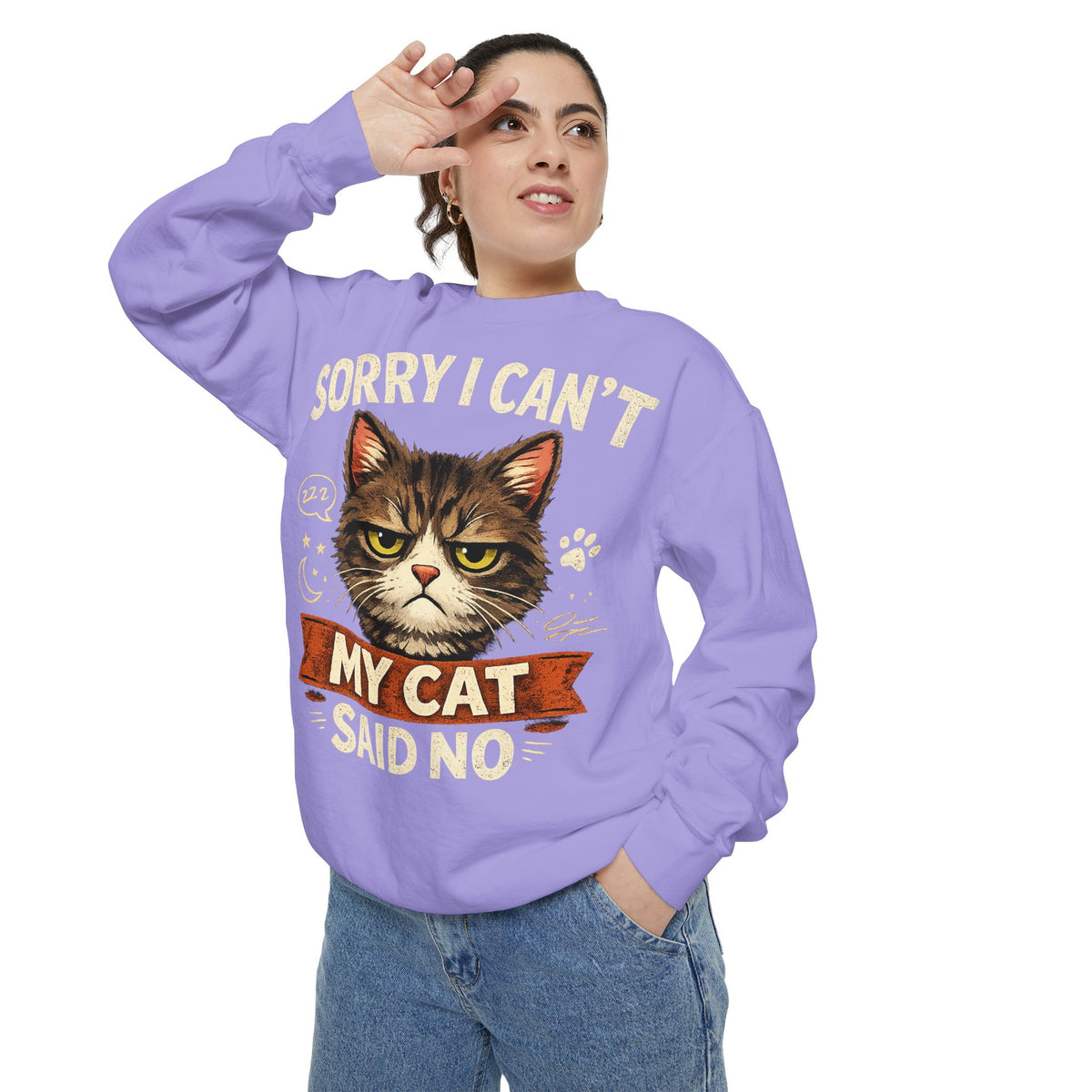 Sorry I Can't My Cat Said No Sweatshirt — Funny Cat Lover Pullover