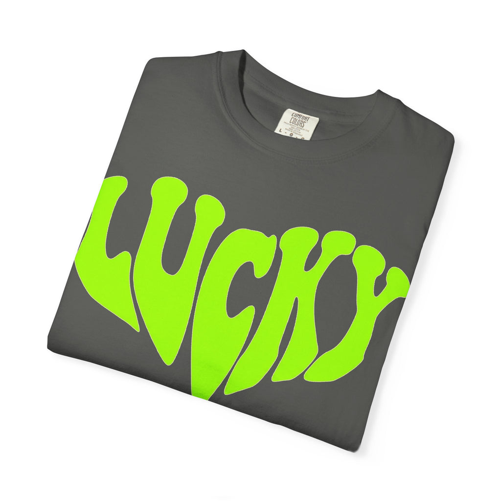 Lucky Melting Letters Shirt, Neon Green Trippy Tee, Psychedelic St Patricks Shirt, Festival Gift
