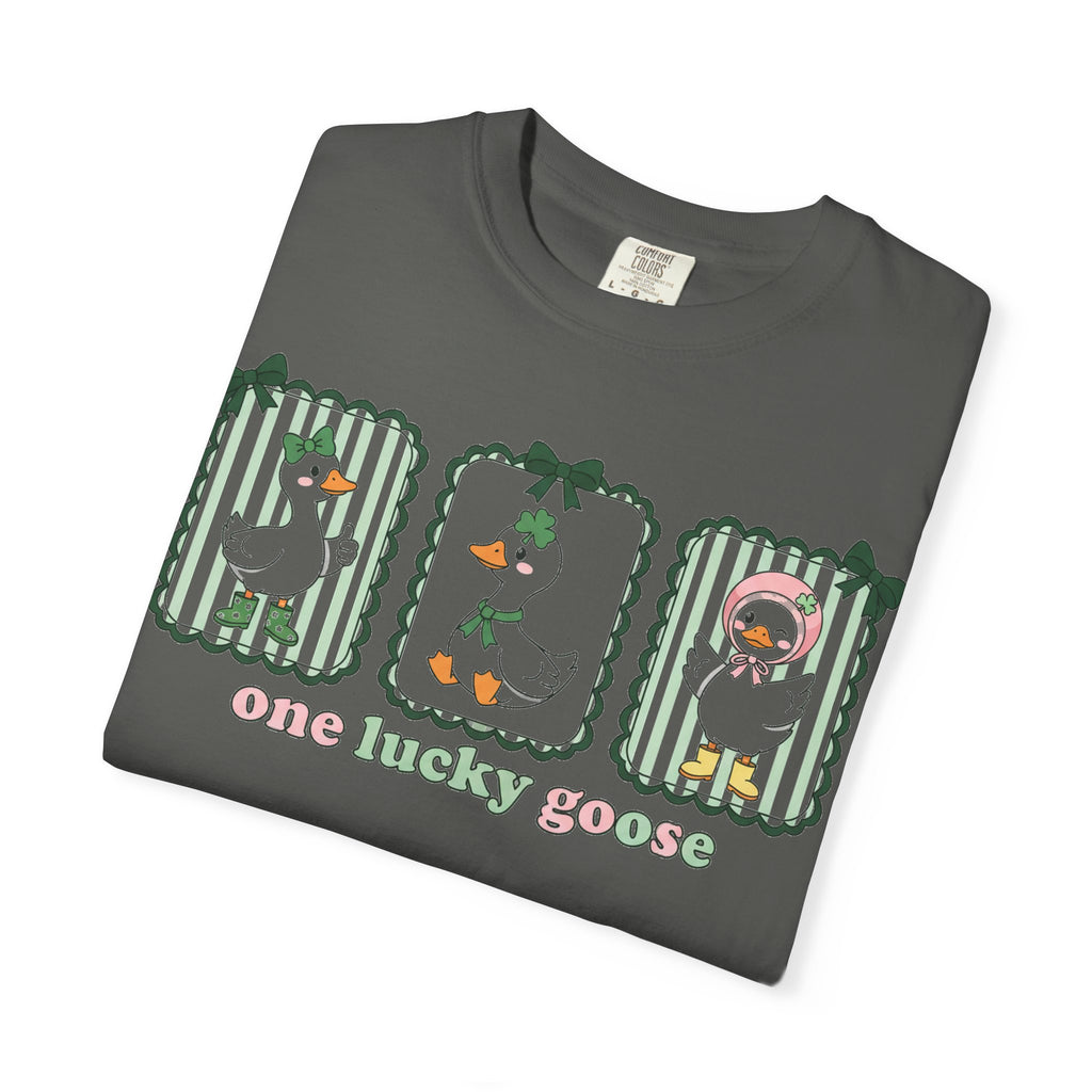 One Lucky Goose Tall Shirt, Three Panel Irish Goose Tee, Cute St Patricks Day Shirt, Shamrock Gift