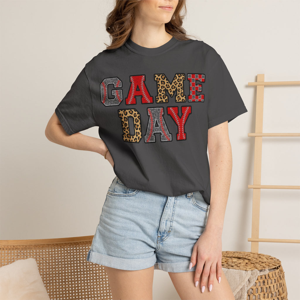Game Day Varsity Patch Shirt, Baseball Leopard Letter Tee, Sports Mom Shirt, Baseball Mom Gift