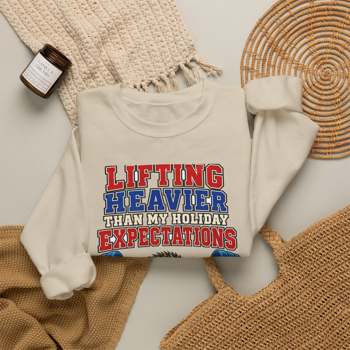 Funny Gym Sweatshirt Lifting Heavier Than My Holiday Expectations Shirt, Funny Gym Lover Gift, Christmas Gift, Funny Tee