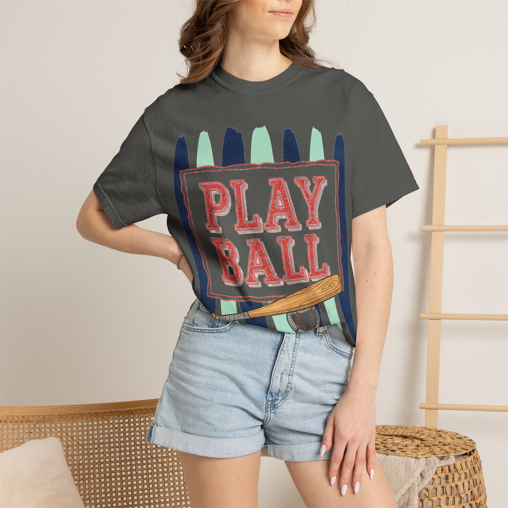 Play Ball Tall Stripe Shirt, Painted Baseball Panel Tee, Game Day Baseball Shirt, Sports Mom Gift