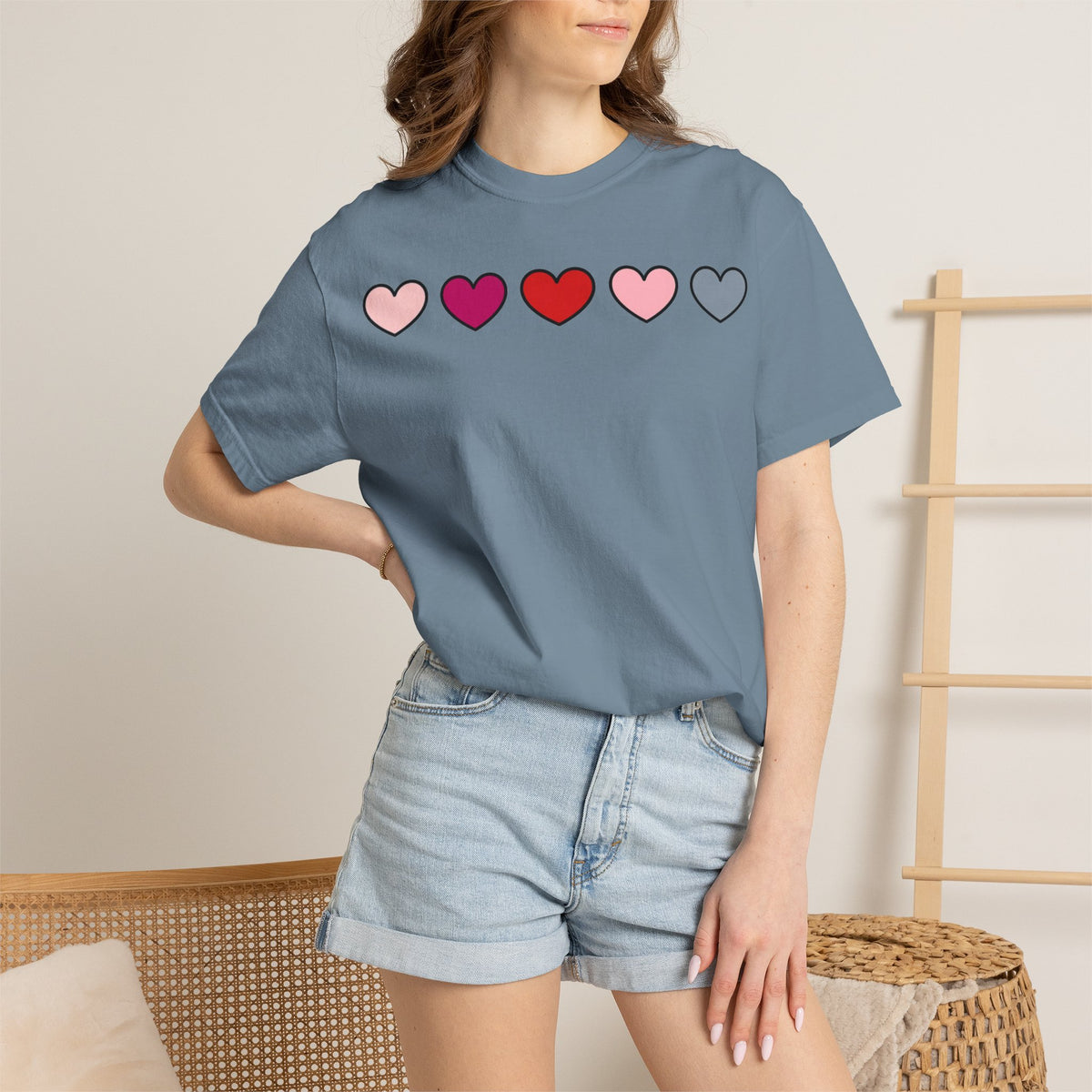 Five Pink Hearts Shirt, Minimal Valentine Heart Row Tee, Pastel Heart Shirt, Valentines Gift