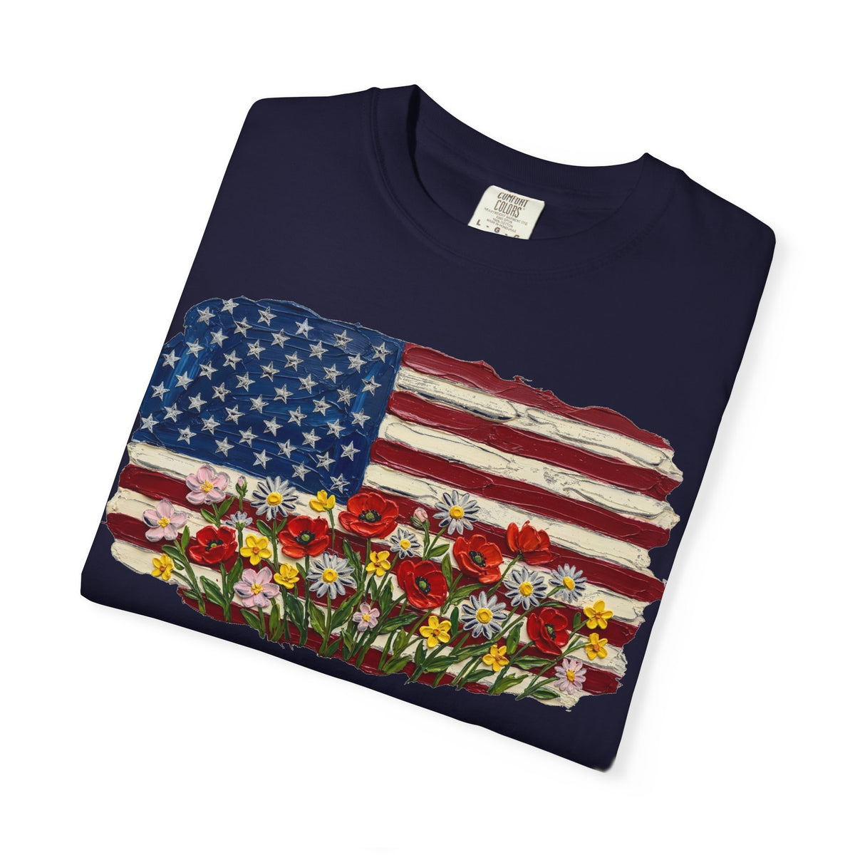 Impasto American Flag Wildflowers Shirt, Painted Flag Floral Tee, Patriotic Garden Shirt, Fourth Of July Gift