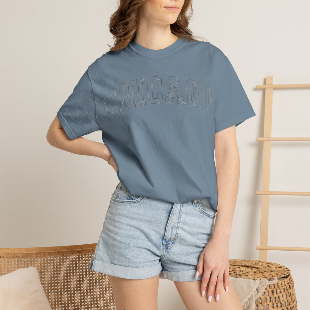 Chicago Outline Varsity Shirt, Minimal Distressed Chicago Tee, Windy City Shirt, Chicago Gift