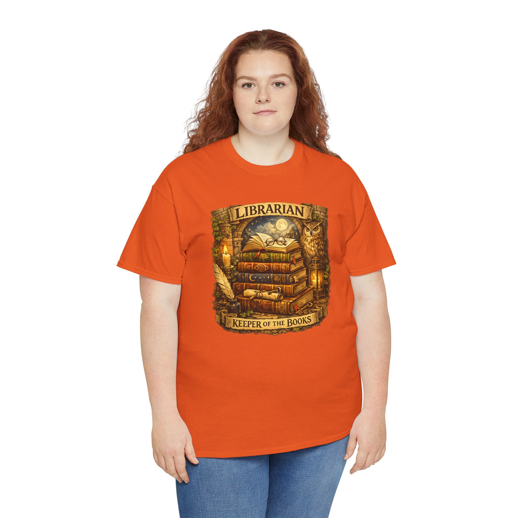 Librarian 'Keeper of the Books' T-Shirt — Vintage Bookstack & Owl Graphic