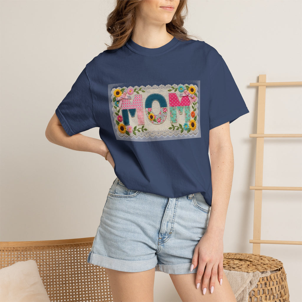 Mom Floral Applique Shirt, Faux Embroidery Sunflower MOM Tee, Mothers Day Shirt, Mom Gift