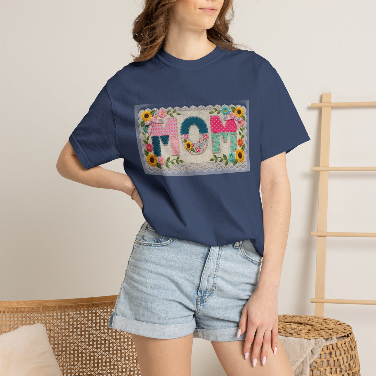 Mom Floral Applique Shirt, Faux Embroidery Sunflower MOM Tee, Mothers Day Shirt, Mom Gift