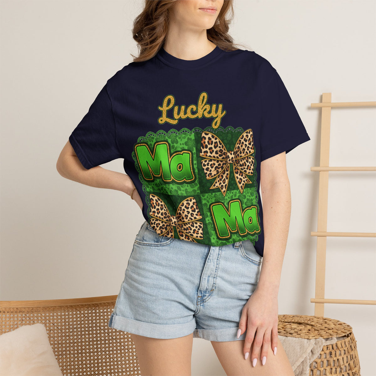 Lucky Mama Quad Shirt, Shamrock Leopard Bow Tee, St Patricks Day Mom Shirt, Irish Mama Gift