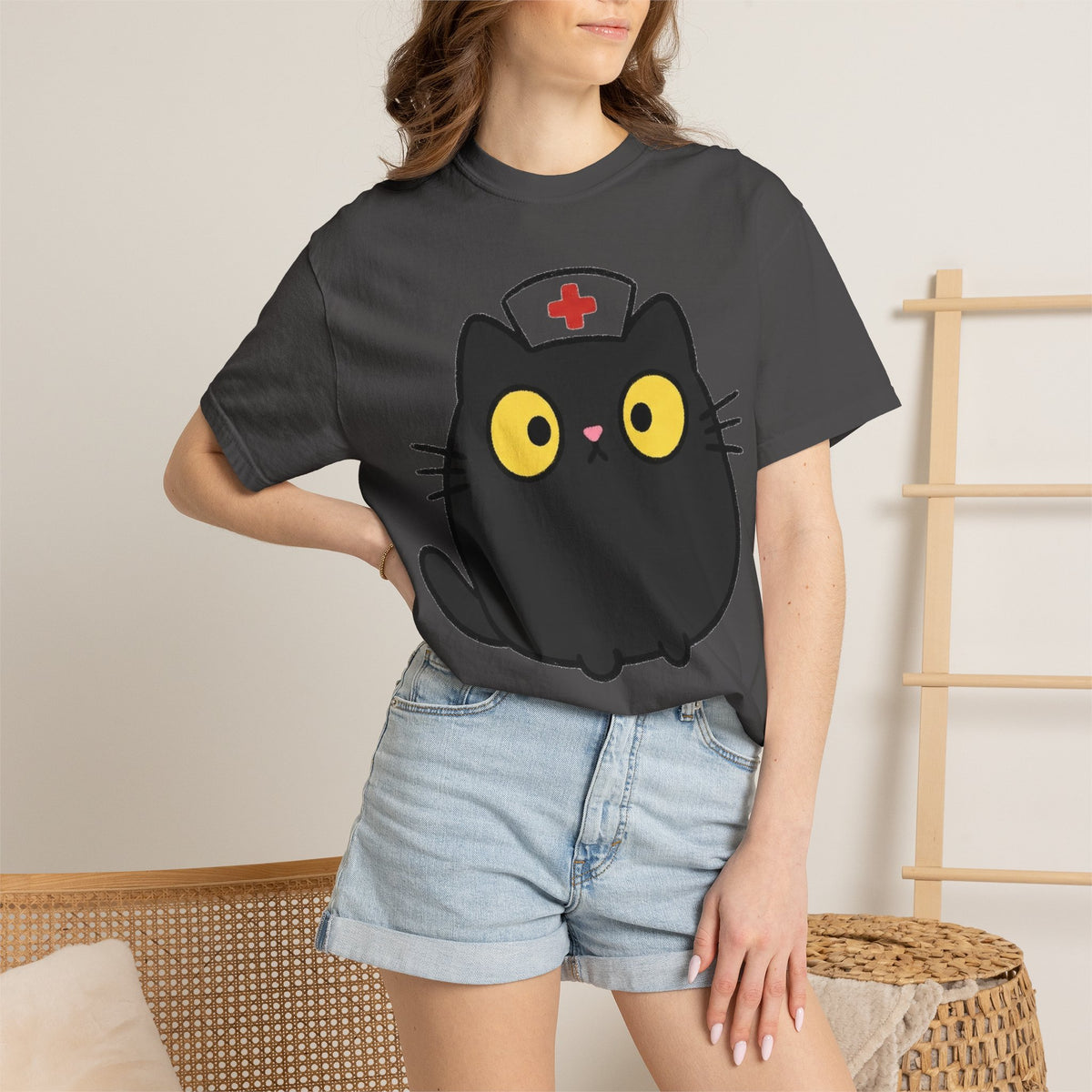 Kawaii Black Cat Nurse Shirt, Cute Cat In Nurse Cap Tee, Funny Nurse Cat Shirt, RN Gift