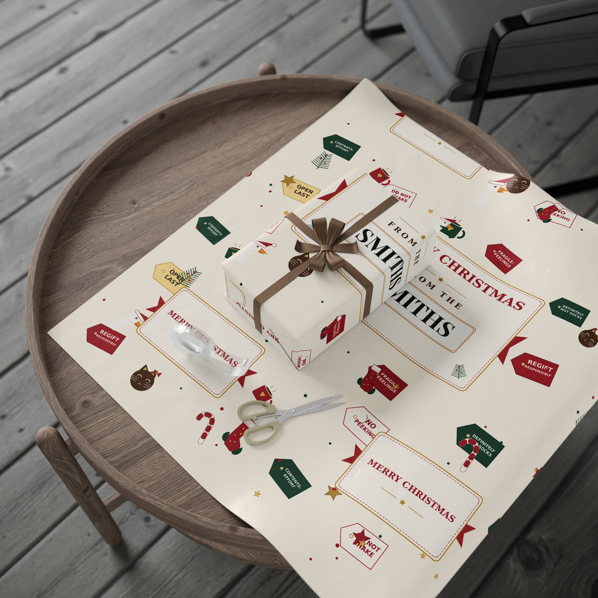 Personalized Christmas Wrapping Paper — Merry Christmas From The Family Name, Custom Holiday Gift Wrap 2026
