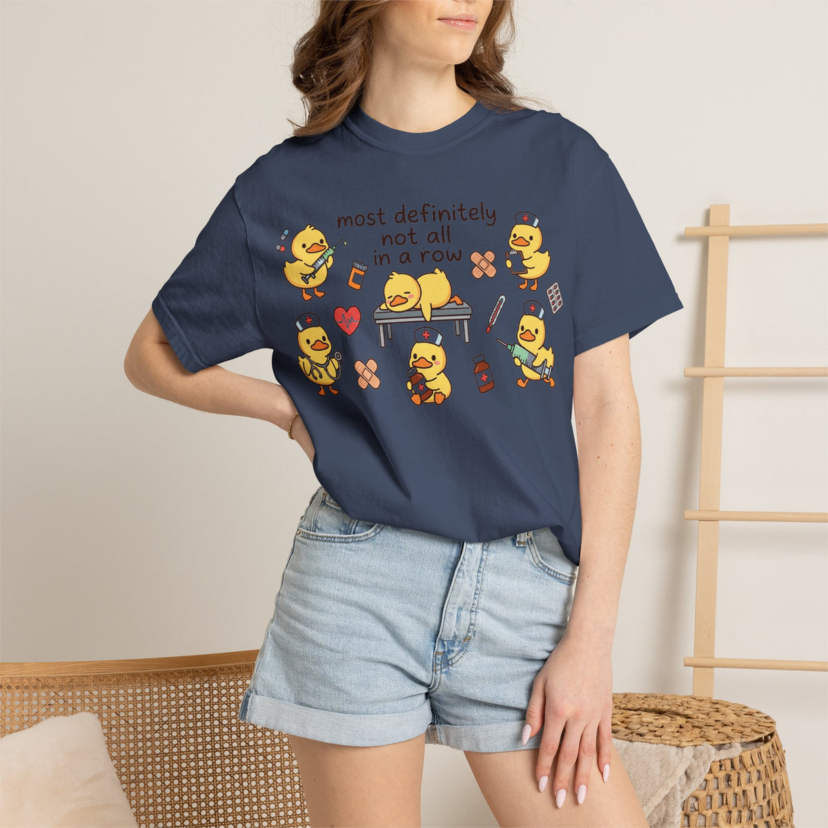 Most Definitely Not All In A Row Wide Shirt, Nurse Duckling Chaos Tee, Funny RN Shirt, Nurse Gift