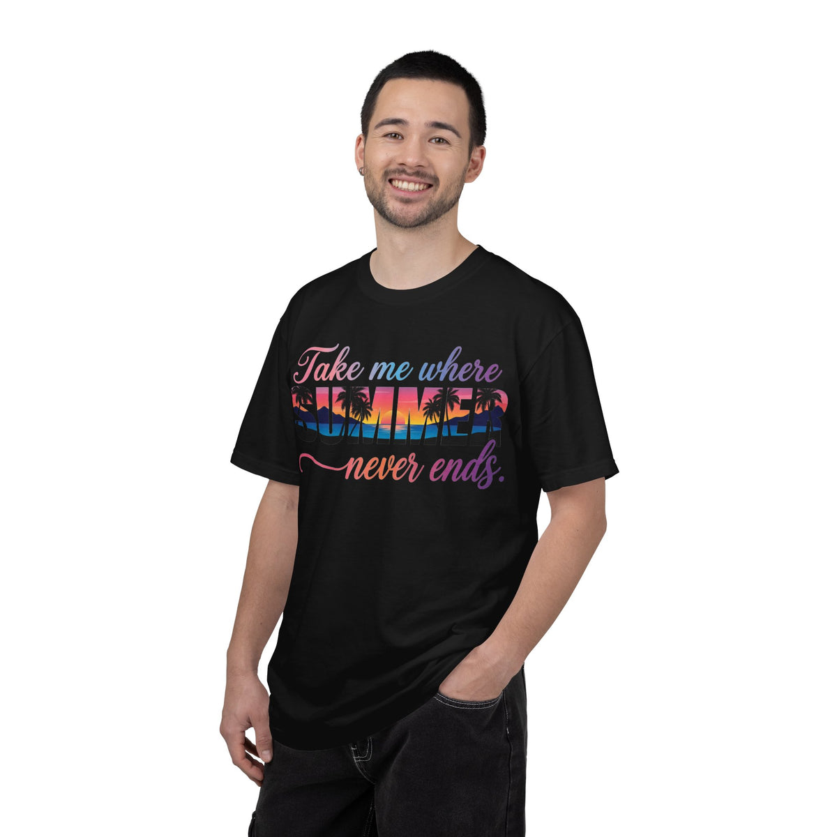 Take Me Where Summer Never Ends Shirt, Sunset Palm Tree Tee, Beach Vacation Shirt, Summer Gift