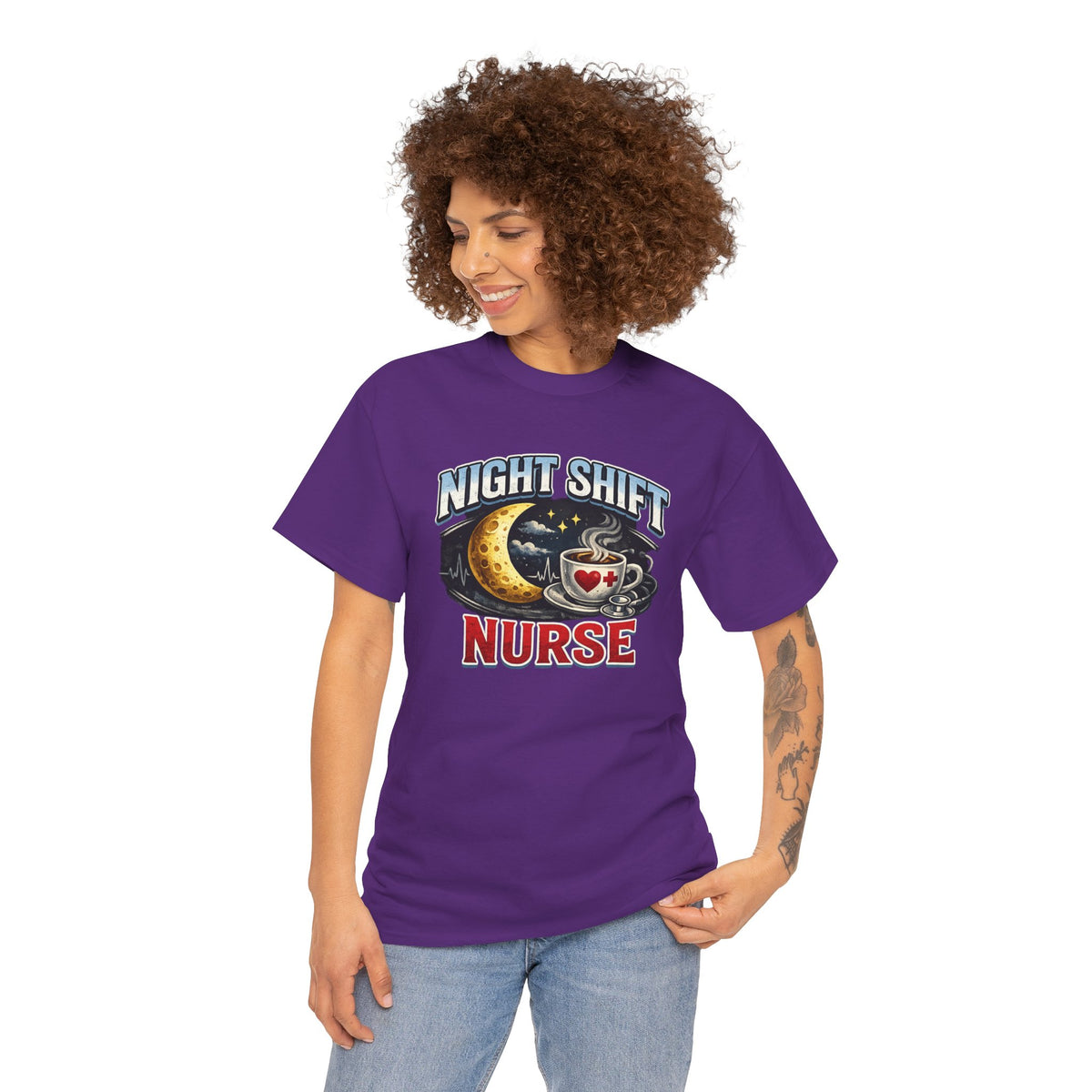 Night Shift Nurse T‑Shirt - Cute Moon & Coffee Graphic Tee for Nurses