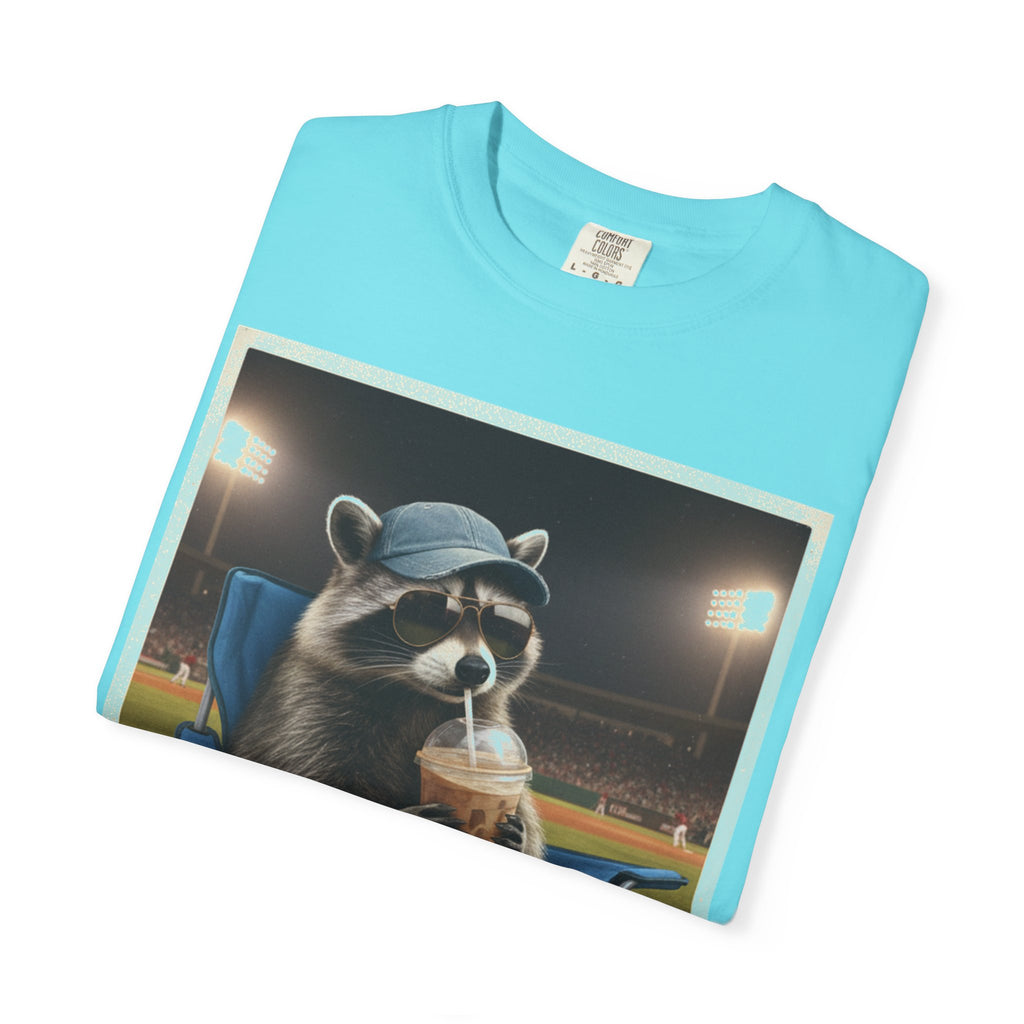Baseball Raccoon Shirt, I Live Here Now Tee, Funny Ballpark Iced Coffee Shirt, Baseball Mom Gift