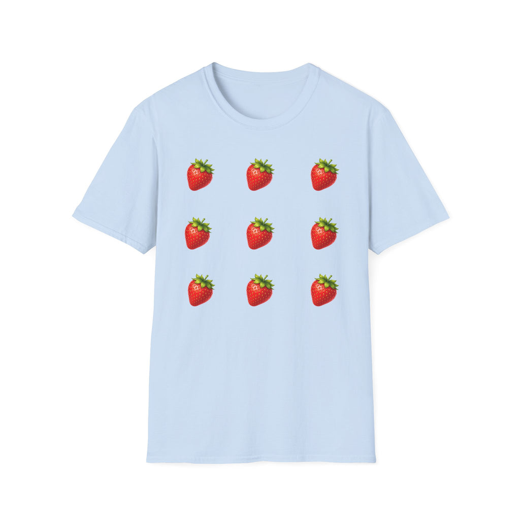 Strawberry Grid T-Shirt — Cute Retro Fruit Pattern Tee