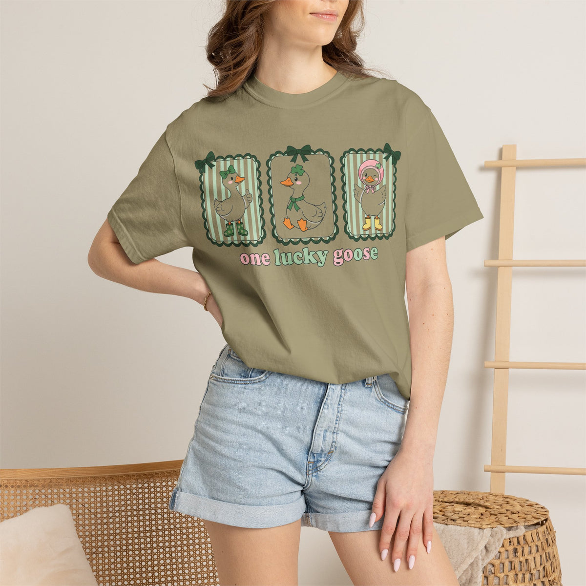 One Lucky Goose Tall Shirt, Three Panel Irish Goose Tee, Cute St Patricks Day Shirt, Shamrock Gift