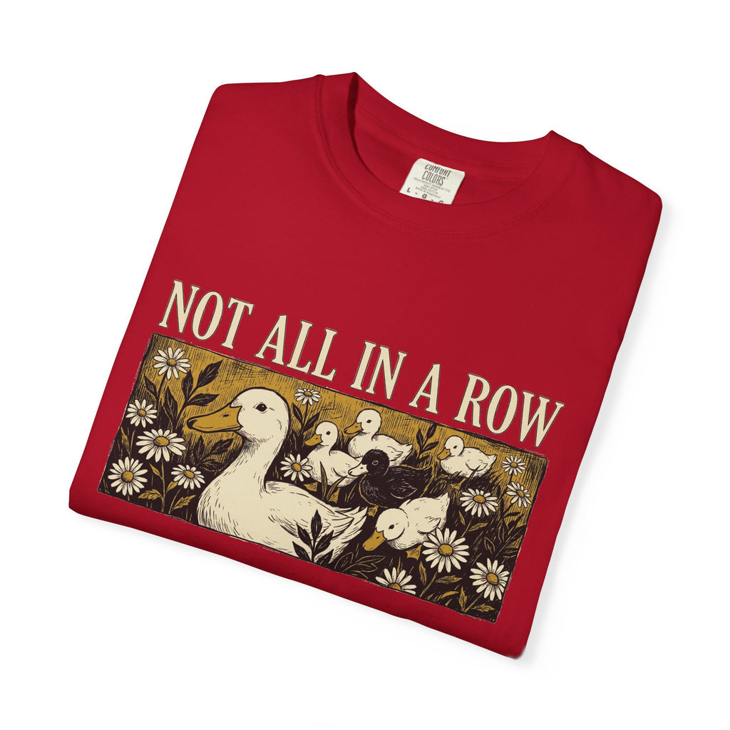 Not All In A Row Shirt, Woodcut Duck And Daisies Tee, Vintage Block Print Shirt, Funny Duck Gift