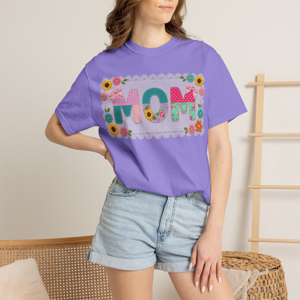 Mom Patchwork Applique Shirt, Faux Embroidery Floral MOM Tee, Mothers Day Shirt, Gift For Mom