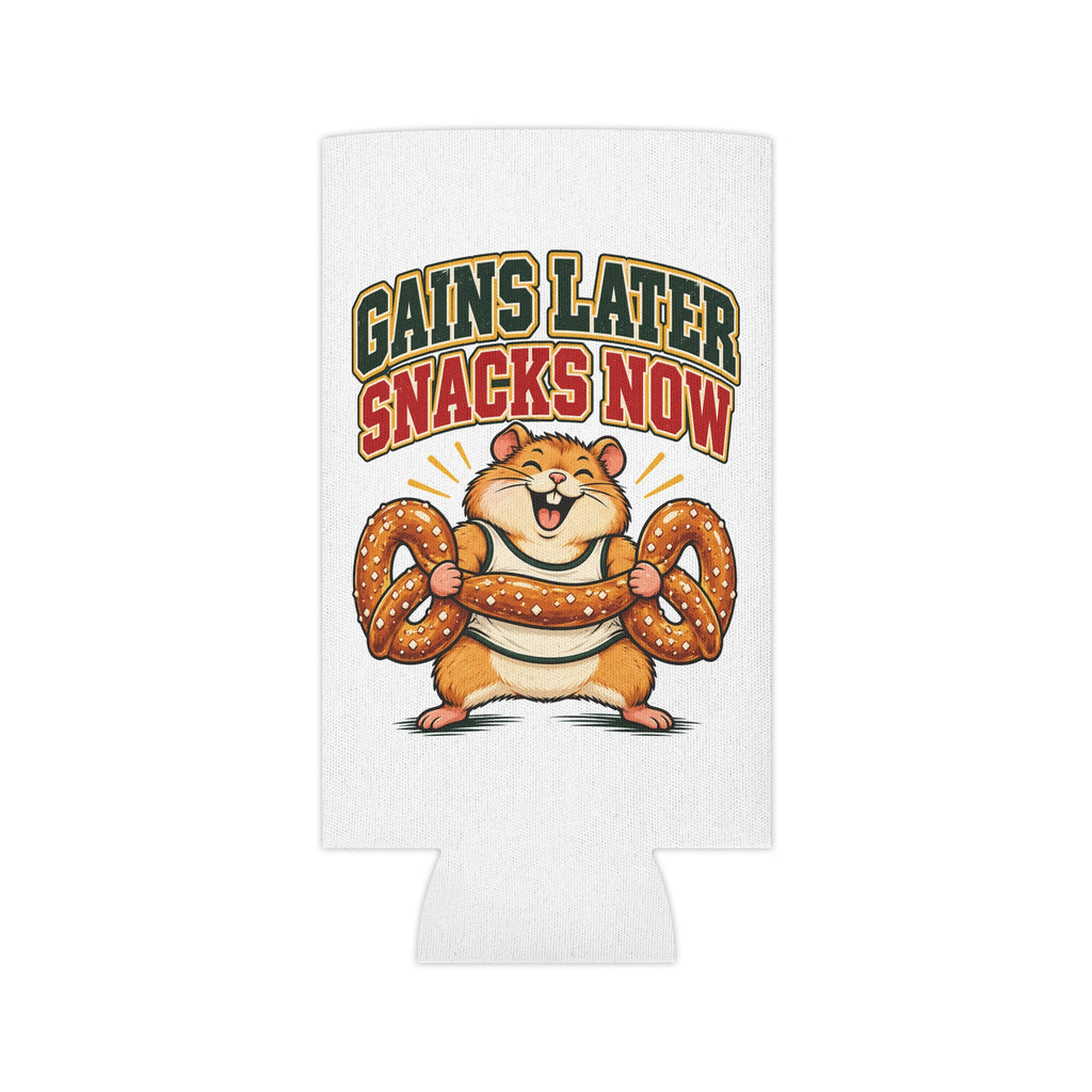 Gains Later Snacks Now Can Cooler, Funny Beer Can Sleeve, Gym Gift Stocking Stuffer