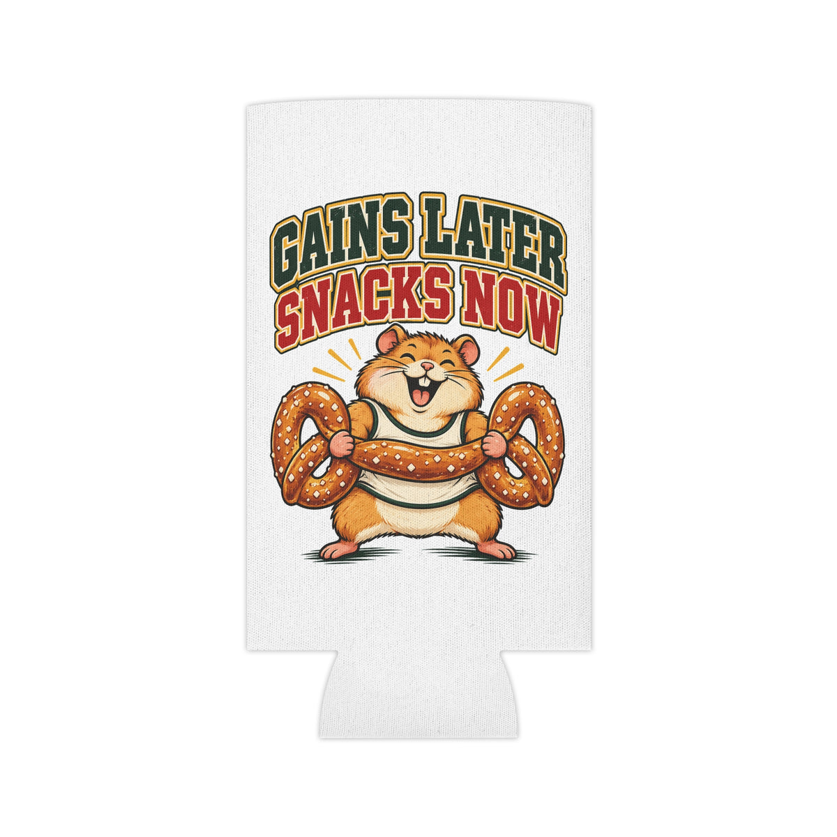 Gains Later Snacks Now Can Cooler, Funny Beer Can Sleeve, Gym Gift Stocking Stuffer