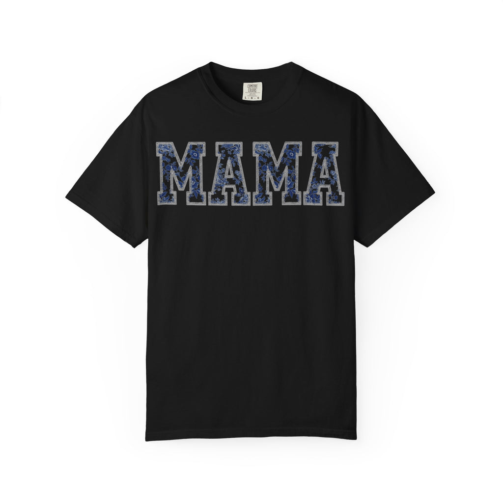 Mama Blue Toile Shirt, Delft Floral Applique Varsity Tee, Chinoiserie Mom Shirt, Mothers Day Gift
