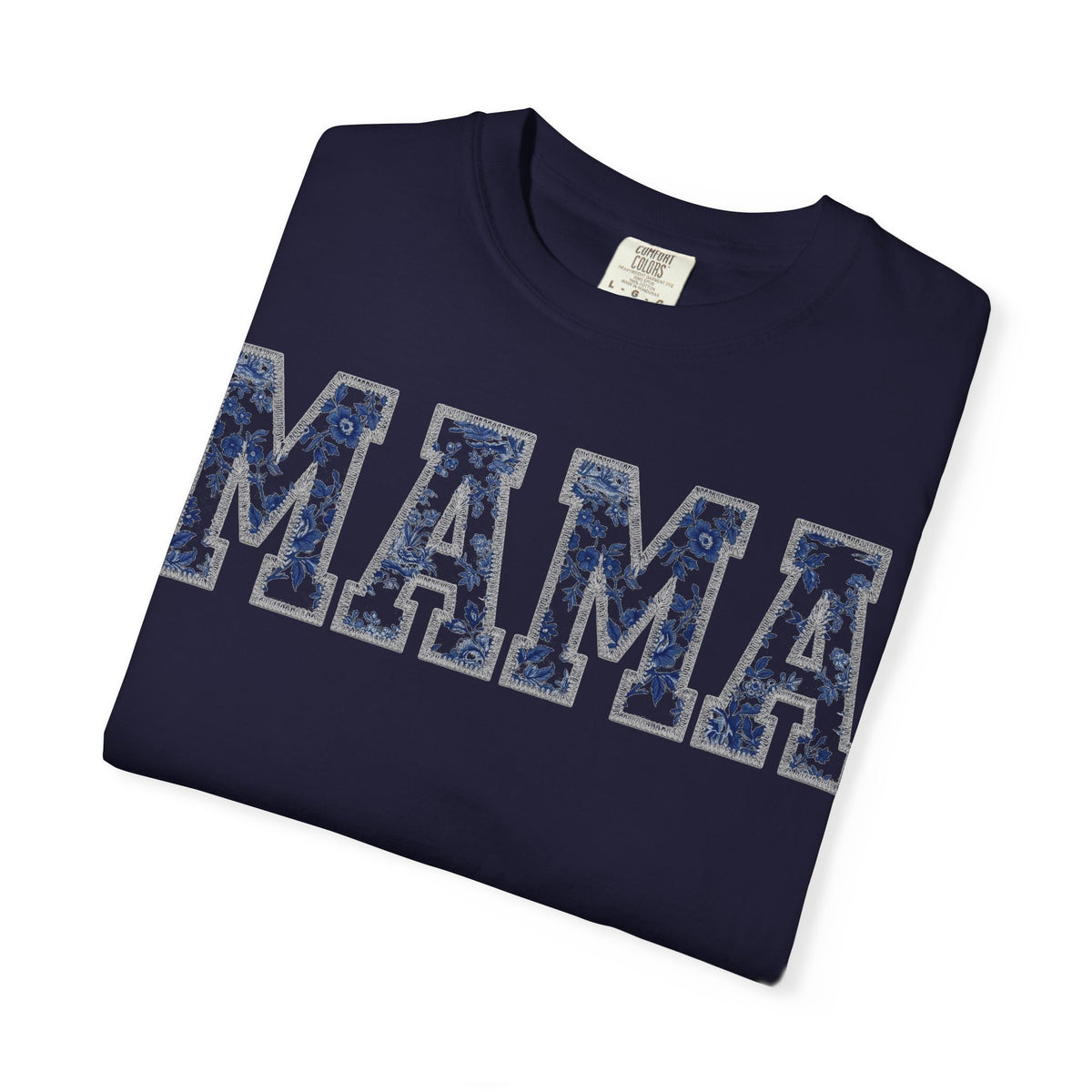 Mama Blue Toile Shirt, Delft Floral Applique Varsity Tee, Chinoiserie Mom Shirt, Mothers Day Gift