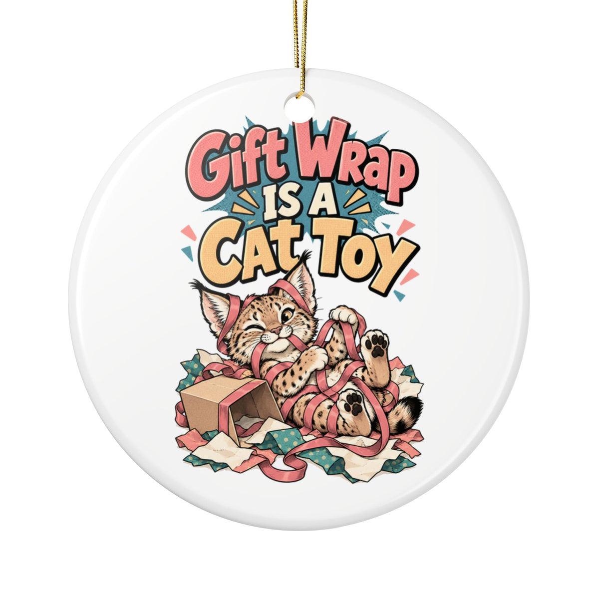 Gift Wrap Is A Cat Toy Ornament, Funny Cat Mom Or Dad Christmas Gift, Secret Santa Stocking Stuffer, Ceramic Christmas Ornament 2026