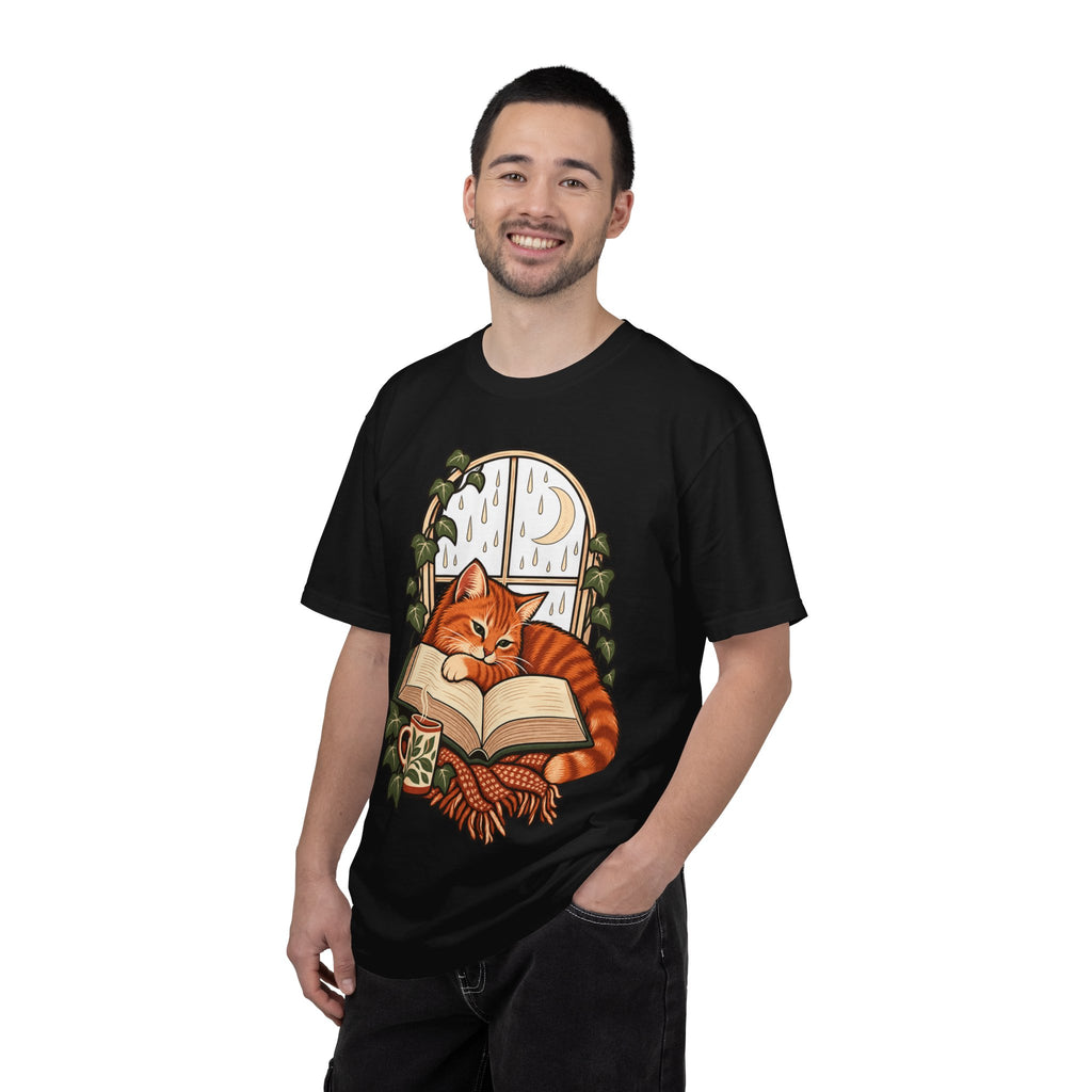 Cozy Reading Cat Shirt, Rainy Window Book Lover Comfort Colors Tee