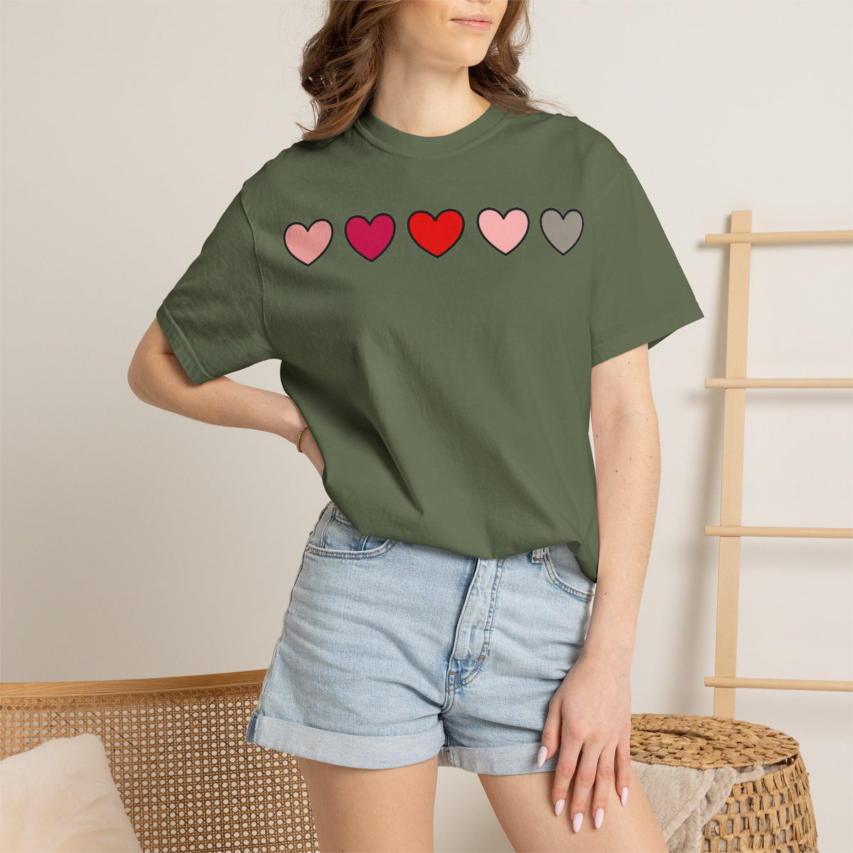 Row Of Hearts Shirt, Minimal Pink Heart Line Tee, Simple Valentine Shirt, Galentines Gift