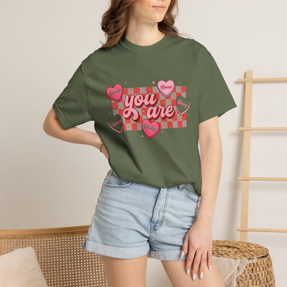 You Are Enough Candy Heart Shirt, Red Check Affirmation Tee, Valentines Self Love Shirt, Gift For Her